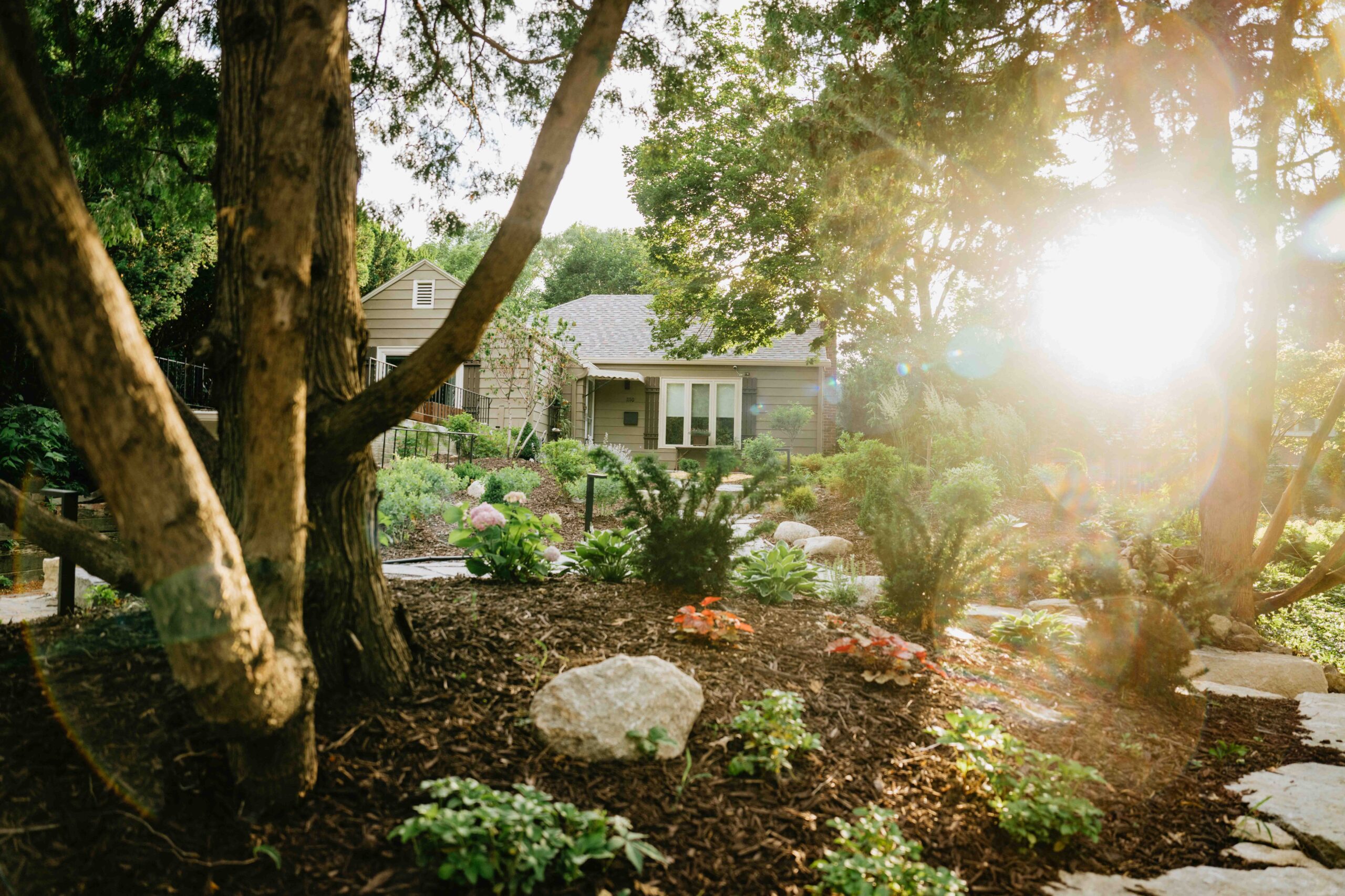 omaha nebraska front yard with beautiful custom landscape install and design with renderings